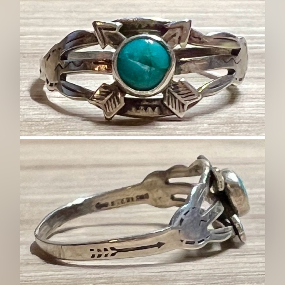 Vintage Fred Harvey Sterling Silver Turquoise Crossed Arrow Ring, Size 7, 1g